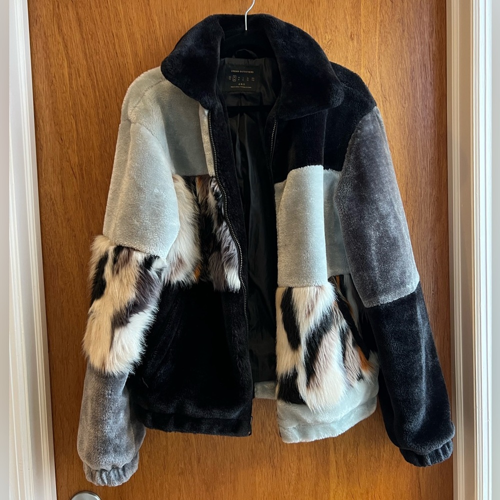 Blocked Faux Fur Bomber